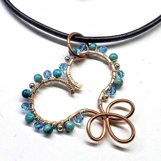 Wire Sculpted Copper Wire Wrapped Turquoise Heart Infinity Charm