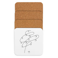 Square cork-back coaster with high-gloss finish and rounded corners on a white background.