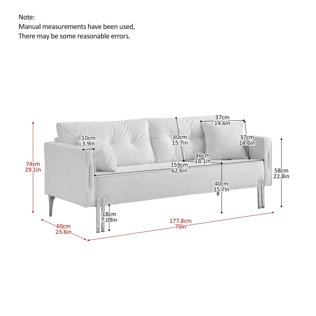 70" Velvet Sofa Couch Luxury Modern Upholstered 3-Seater sofa with 2