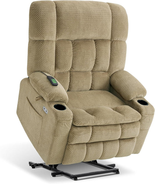 Large Dual Motor Power Lift Recliner Chair Massage Beige