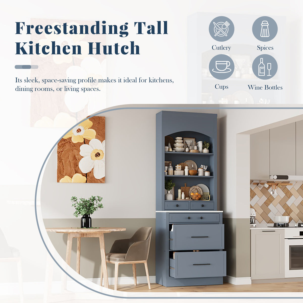 Modern 83.7inch High Kitchen Pantry, Freestanding Tall Kitchen Hutch