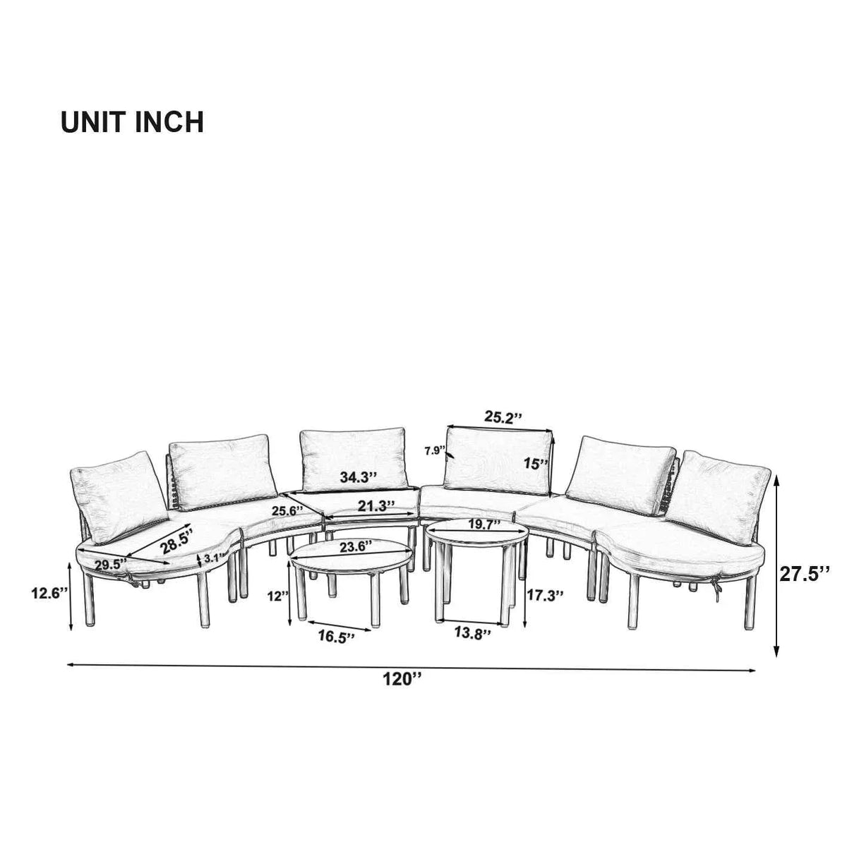 Relaxing backyard patio with half moon aluminum and rattan outdoor sofa set