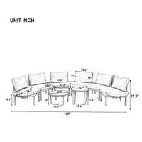 Relaxing backyard patio with half moon aluminum and rattan outdoor sofa set