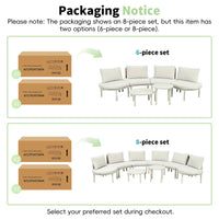 Outdoor garden setting featuring beige waterproof fabric cushions on sectional sofa
