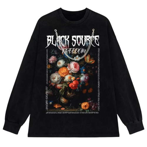 Gothic Rose Letter Print Vintage Washed Oversized T-Shirt