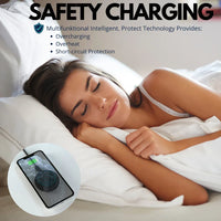 Product features graphic highlighting fast, stable, and aligned magnetic wireless charging for iPhone.