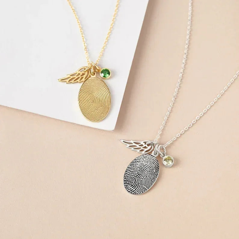 Fingerprint Necklace, Fingerprint Jewelry With Birthstone - Trustymall
