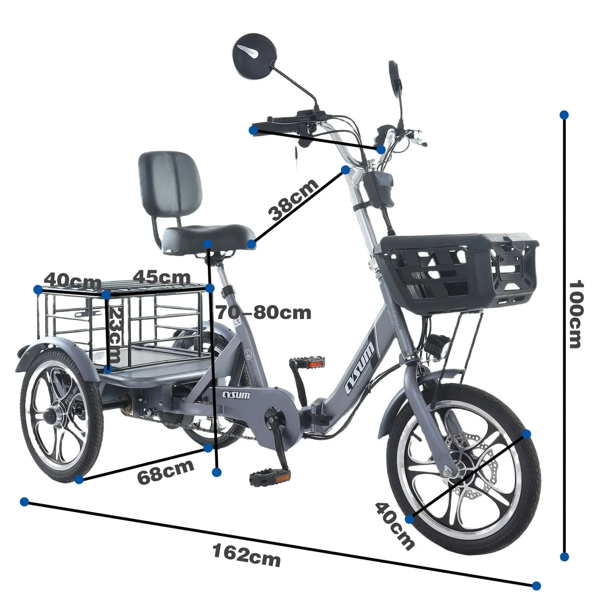 Foldable cargo e-trike 48v 400w 16 inch tire ebike for the elderly - Trustymall