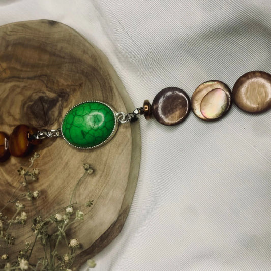 Handmade Natural Stone Bracelet – Green Turquoise & Brown beads