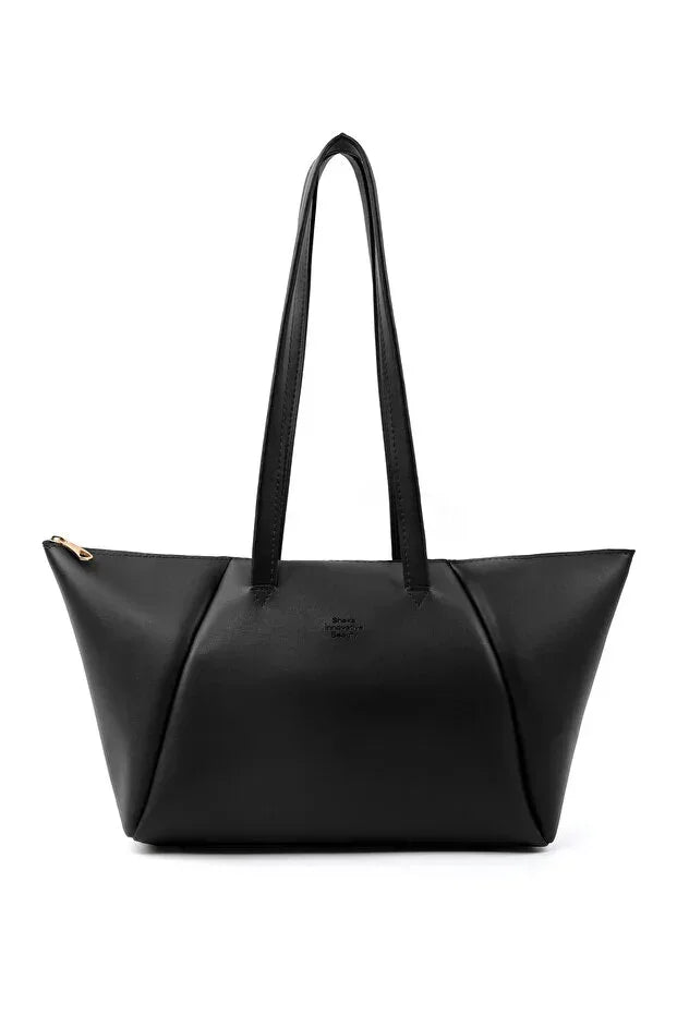 Black Faux Leather Compartment Zipper Hand Shoulder Crossbody Bag - Trustymall