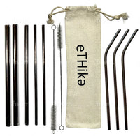 Cleaning brush for stainless steel straws displayed alongside the mini soft cotton carrying pouch.