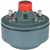 Close-up of the compression driver attached to the PA horn speaker in aluminum housing