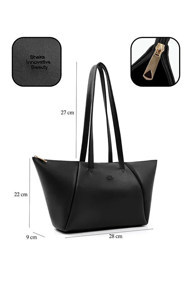 Black Faux Leather Compartment Zipper Hand Shoulder Crossbody Bag - Trustymall