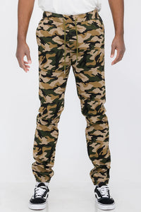 Back view of jogger pants showing two back pockets and elastic ankle cuffs.
