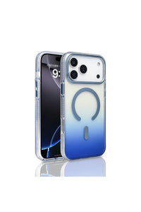 Close-up of transparent iPhone 17 Pro Max case showing shifting rainbow hues and Taurus design