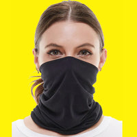 Close-up of a neck gaiter bandana scarf in light color, showing breathable stretchy fabric texture.