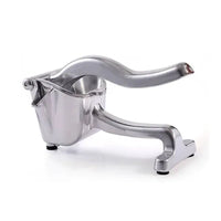 Manual JuicyStar stainless steel juicer on white background, designed for easy fruit juice extraction.