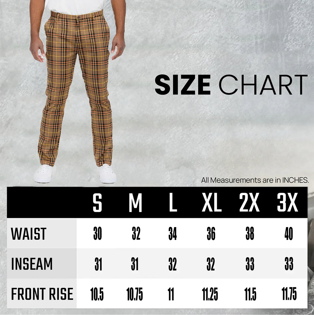 Side view of slim fit plaid trousers worn by male model, highlighting slim silhouette and pocket design.