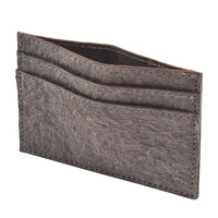 Top view of dark grey coconut leather card holder showing two card slots on one side.