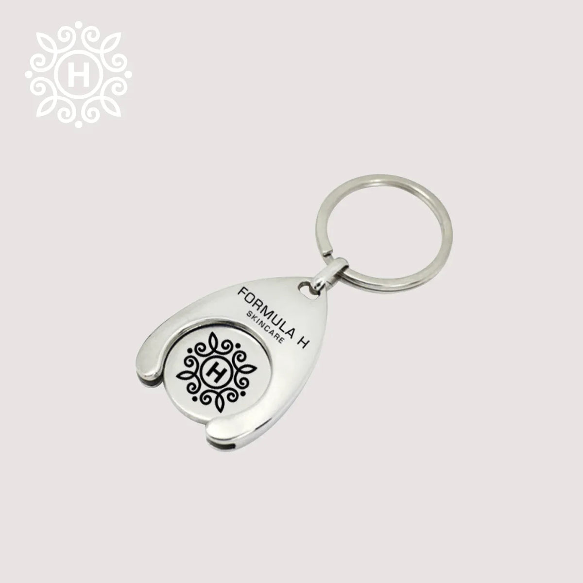 Stainless steel keychain featuring a wagon coin with original Formula H engraving