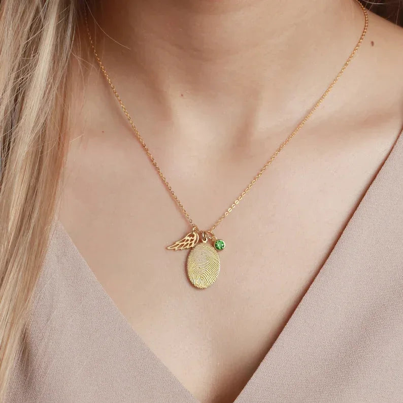 Fingerprint Necklace, Fingerprint Jewelry With Birthstone - Trustymall