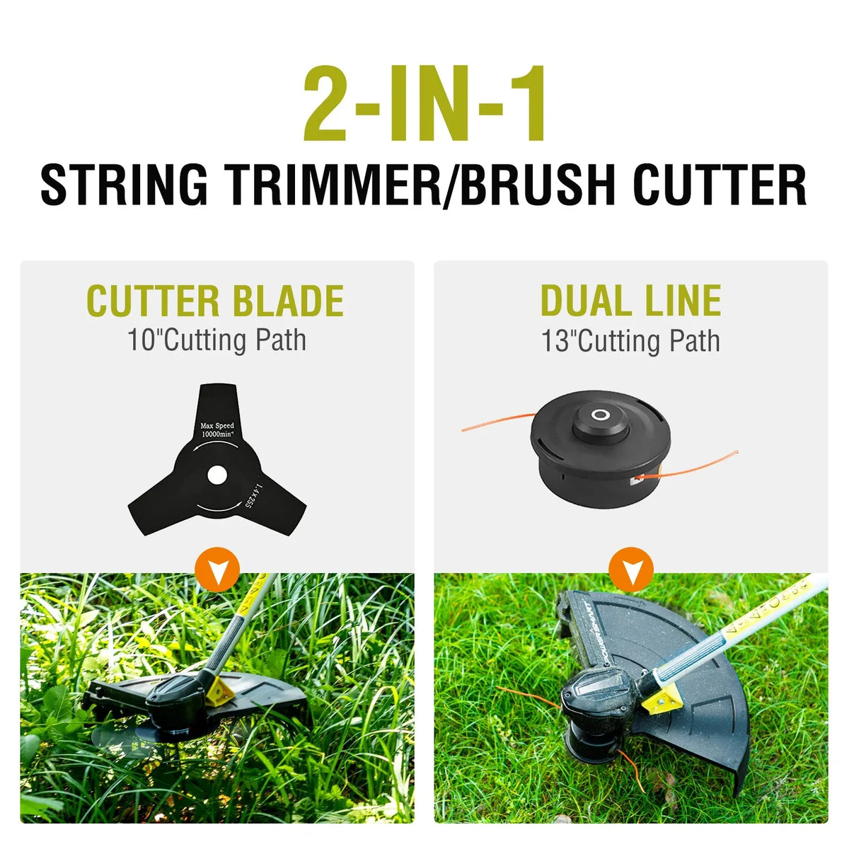 Brush cutter laid flat displaying charger and detachable battery components