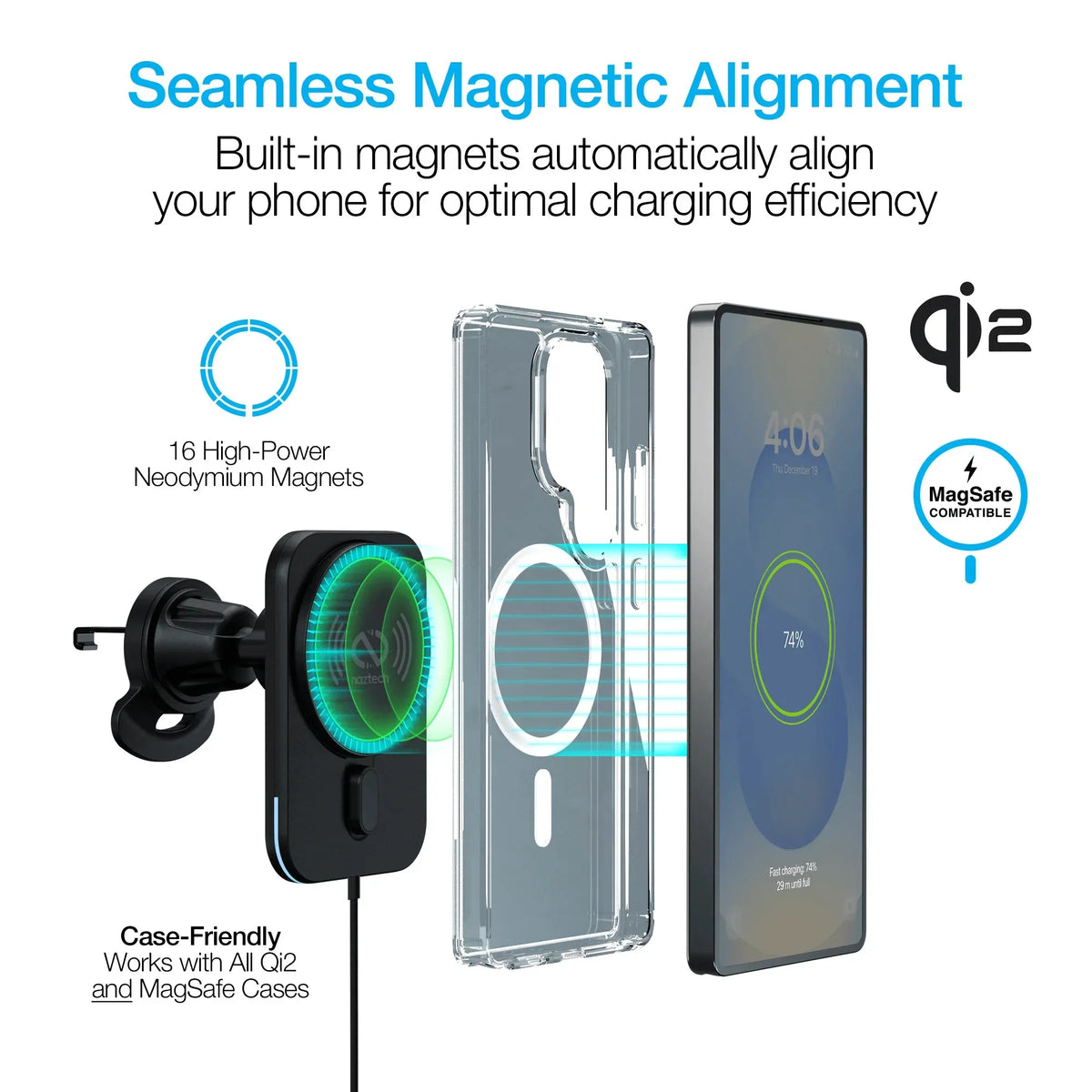 Naztech MagLock CAR 15W Magnetic Wireless Fast Charging Vent Mount - Trustymall
