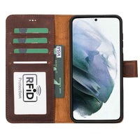 Full view of handmade calf leather wallet case with multiple card slots
