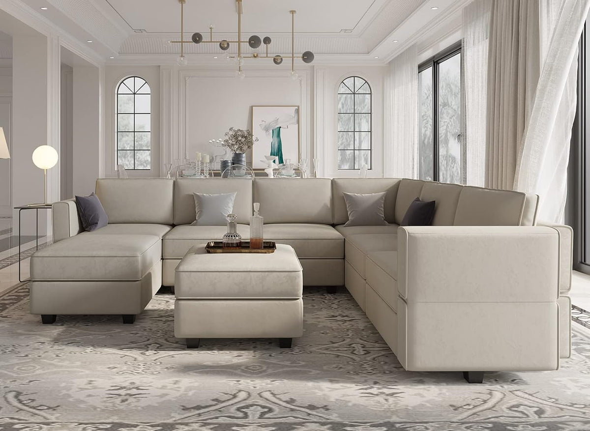 Modular U Shaped Sectional Sofa Grey Velvet With Storage