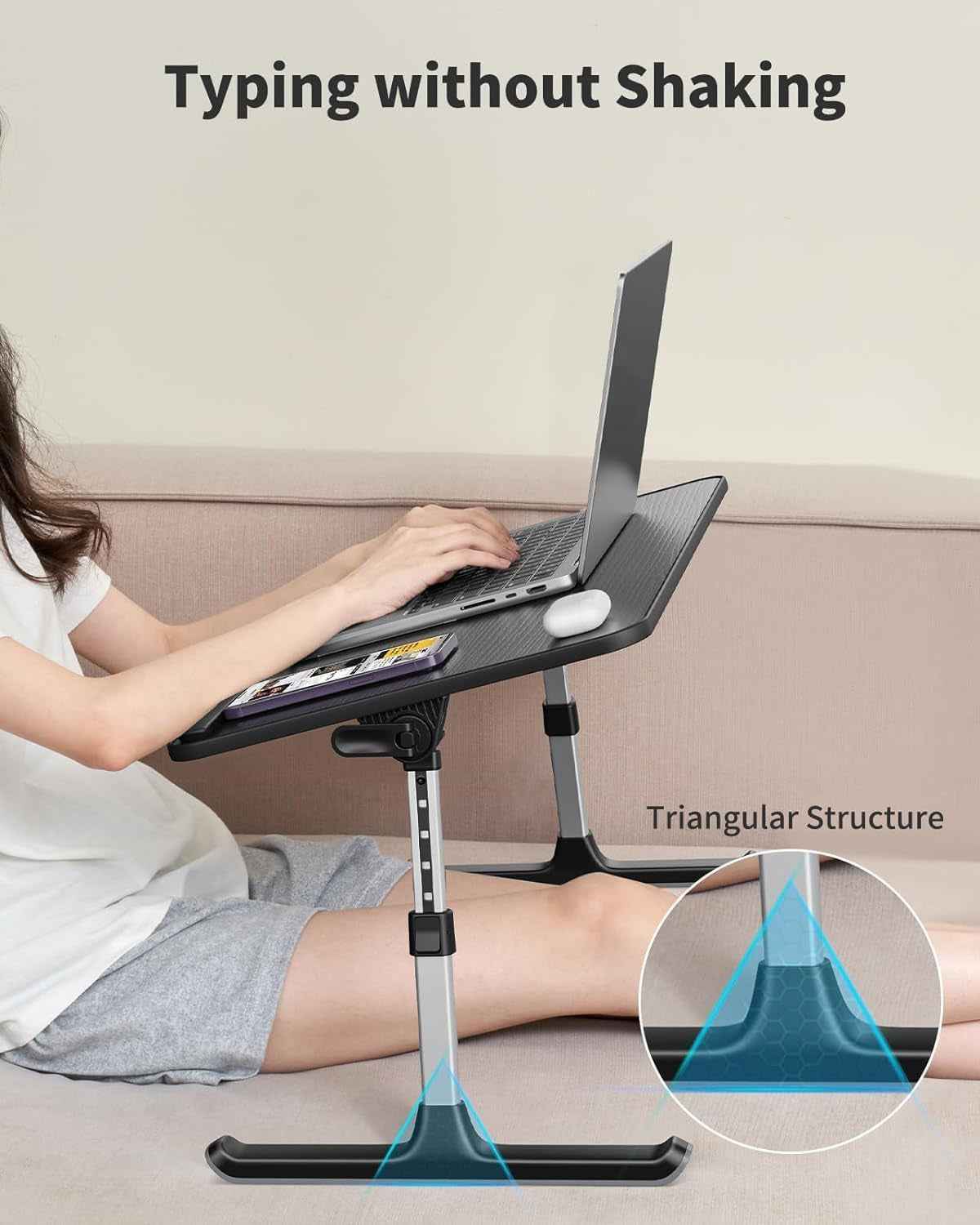 Height and Angle Adjustable Laptop Desk for Bed and Couch