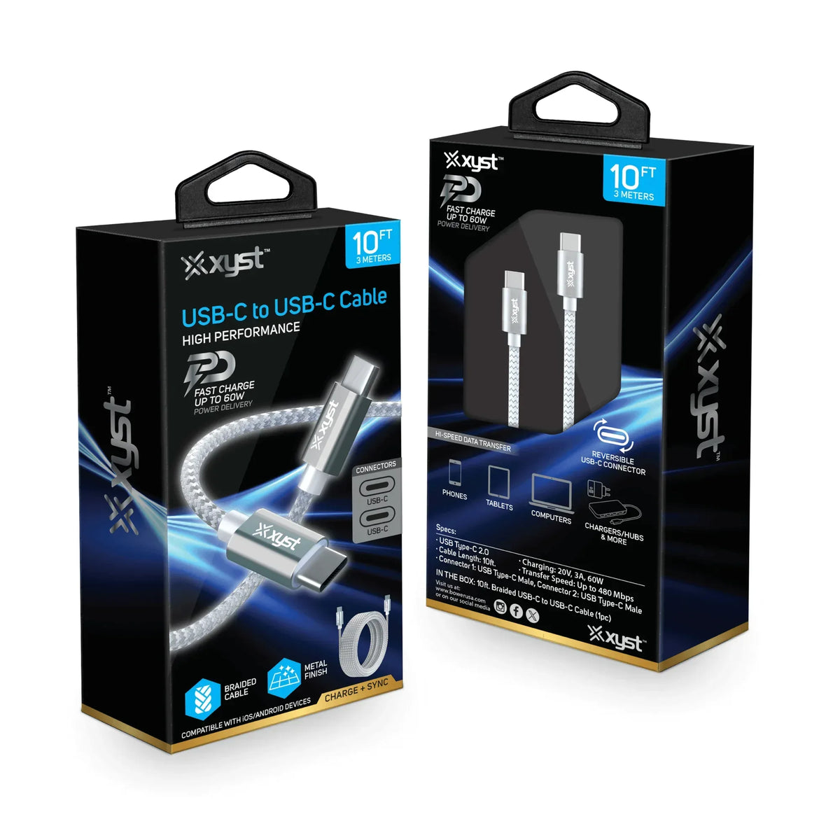 Xyst Braided USB-C to USB-C Charge and Sync Cable 10Ft - Trustymall