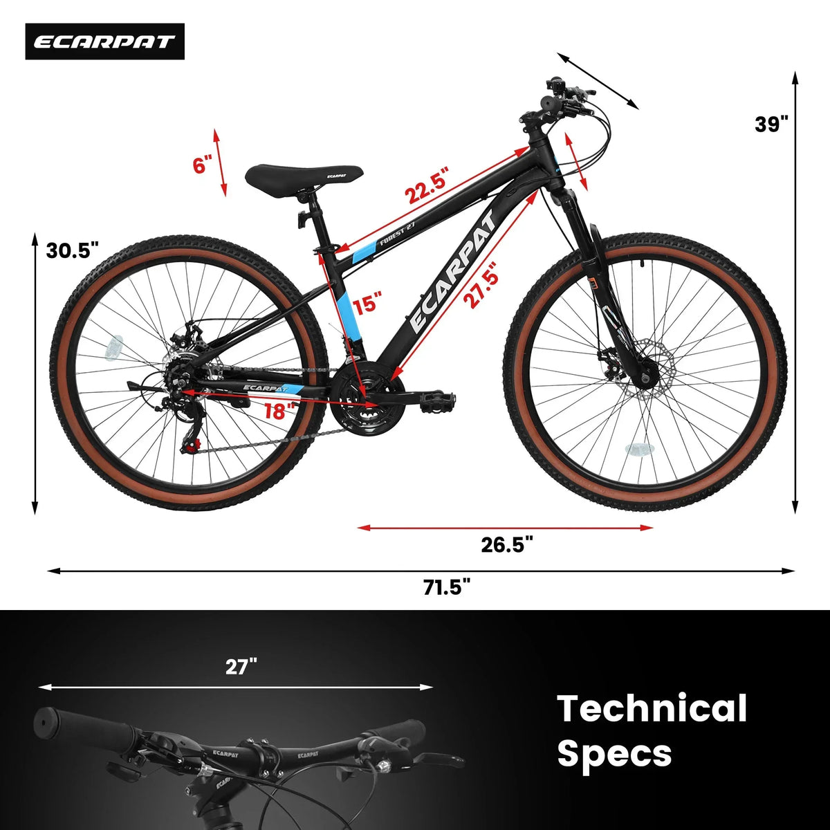 Carpat™ MTB Velocity 27 – 27.5" Aluminum Mountain Bike (21-Speed, - Trustymall