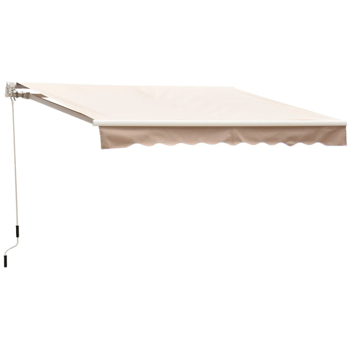 Cream white manual retractable waterproof sun shade awning over outdoor patio deck