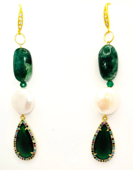 Emerald and Pearl Drop Earrings