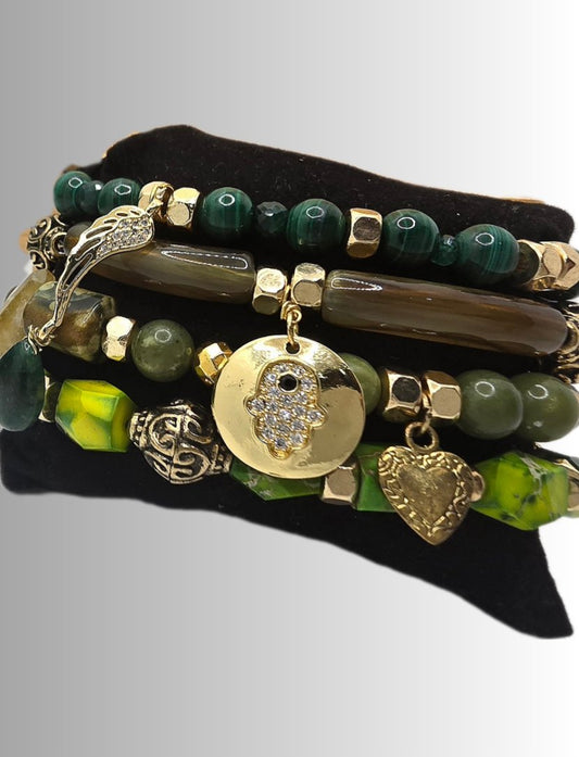 Emperial Green Bracelet set | Malachite, Jade, Jasper, and Emeralds