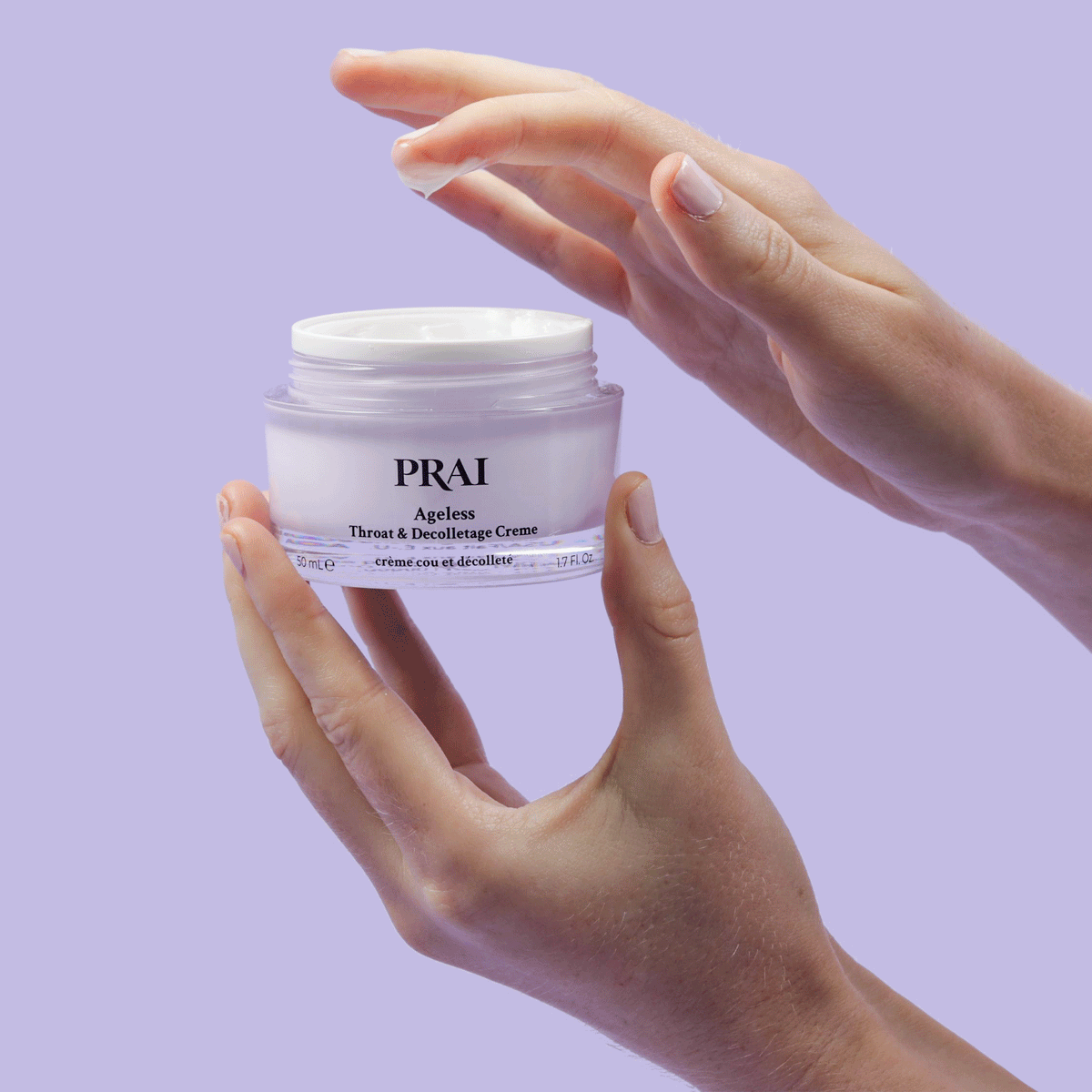 Animated gif showing application and results of the Ageless Throat & Decolletage Creme.