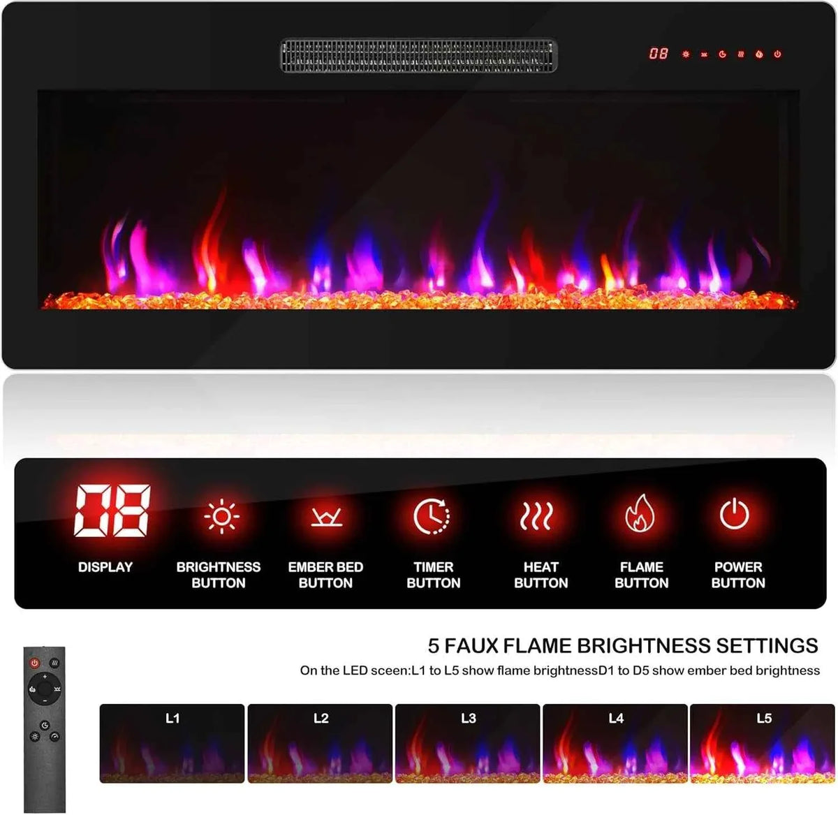 68 Inch TV Stand With 36 Inch Electric Fireplace Heater