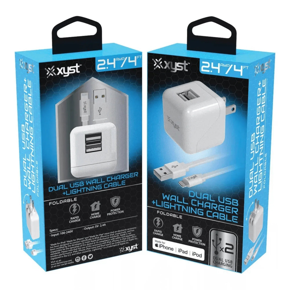 Xyst 2.4-Amp Dual USB Wall Charger With 4Ft Lightning Cable - Trustymall