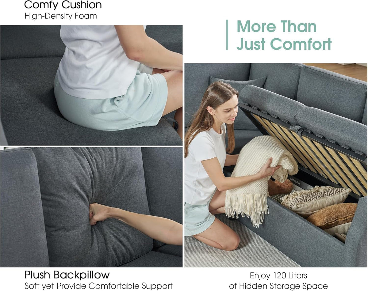 Oversized L Shaped Sleeper Sectional Sofa With Storage