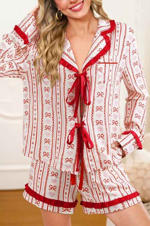 Valentine Heart Bow Shirt and Shorts Pajama Set