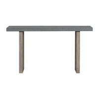 Close-up of the detailed gray oak veneer side panel with distinctive geometric pattern on the console table.