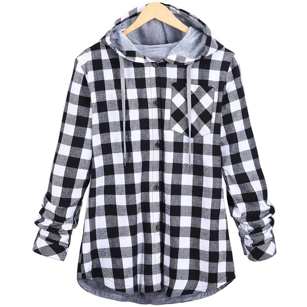 Multicolor Checked Hooded Cardigan for Women