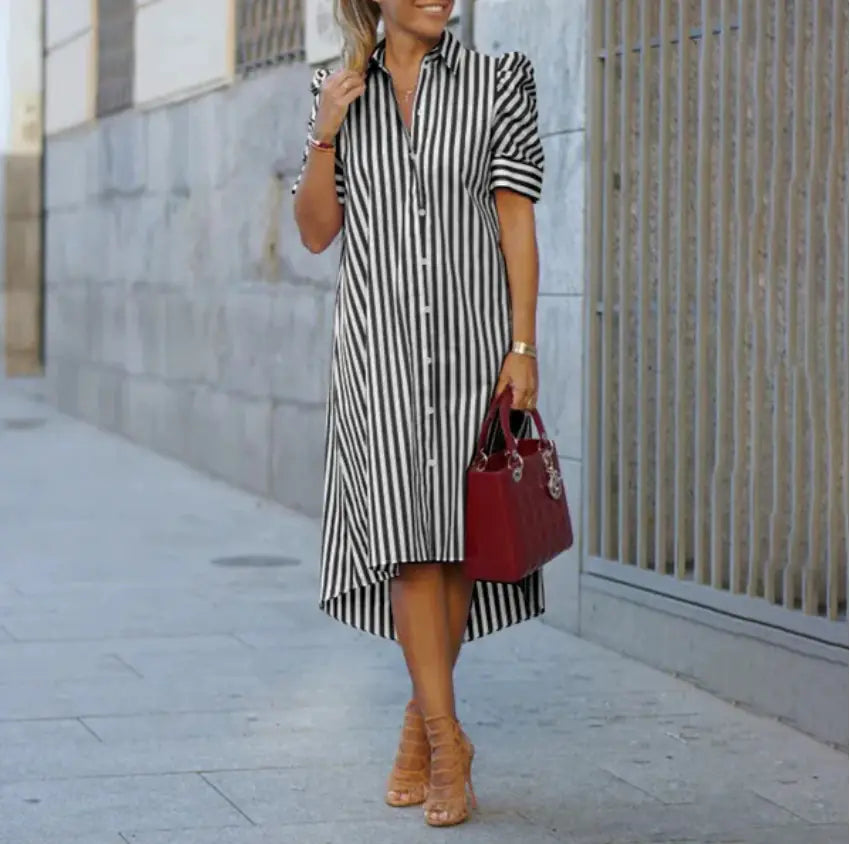 Women's Irregular Stripe Lapel Button Shirt