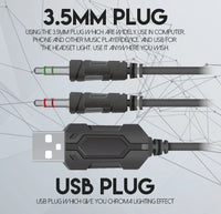 USB and 3.5mm connectors for FANTECH HG20 RGB gaming headset with braided cable