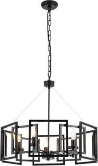 Industrial Style Five Light Matte Black Pendant Chandelier
