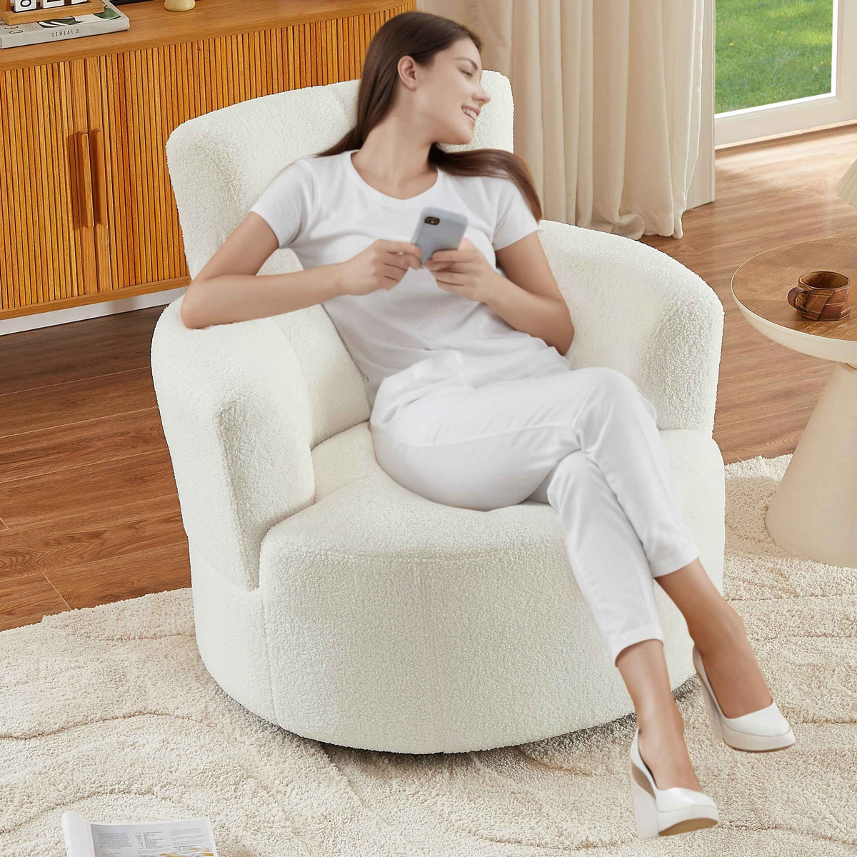 360° Swivel Chair Upholstered Accent Barrel Chair Swivel Round Sofa