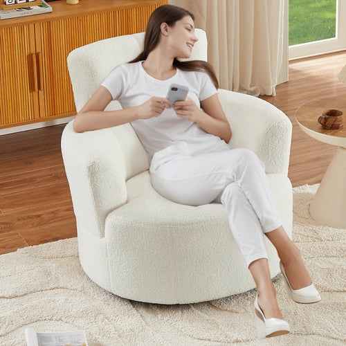 360° Swivel Chair Upholstered Accent Barrel Chair Swivel Round Sofa