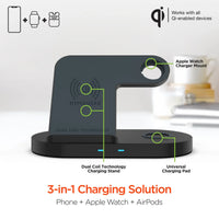 Top view of the compact Hypergear charging dock showing three charging areas with devices placed on it.