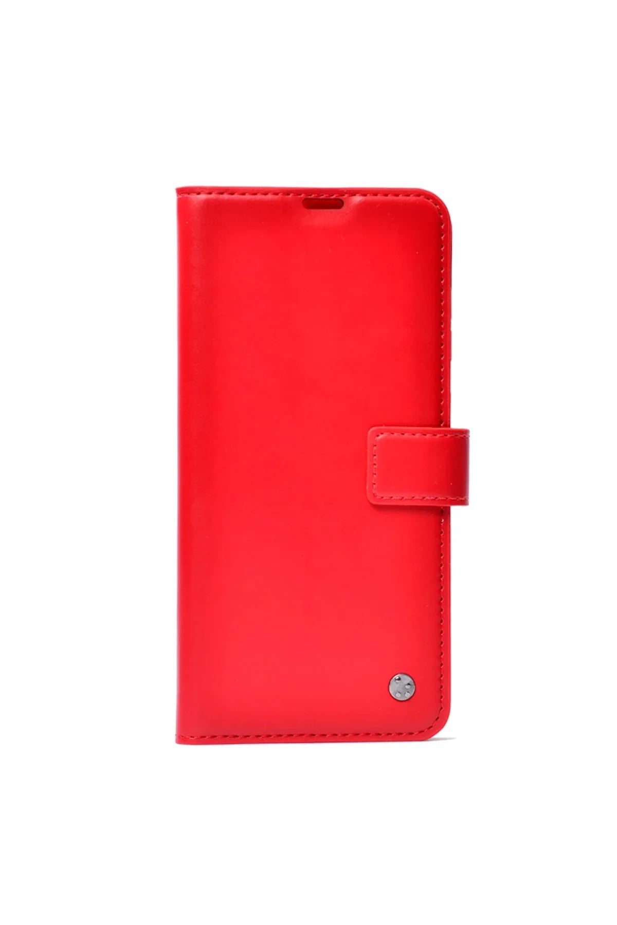Red Xiaomi Poco C65 case with card holder and stand, showing front exterior and stylish finish