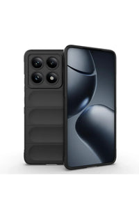 Xiaomi Mi 14T Pro case with black Magic Shield TPU flannel ethnic wavy pattern, showing front and side.